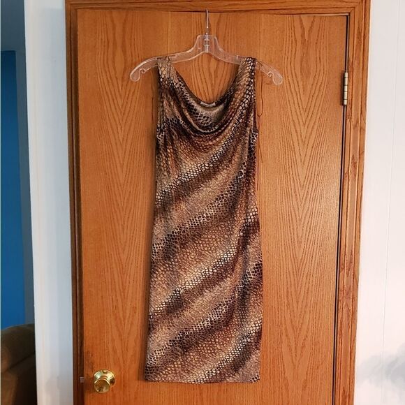 Sparkly Animal Print Dress w/Draped Neckline Sz S - Picture 1 of 6